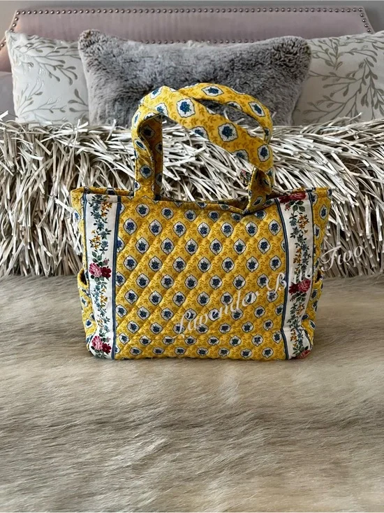 NEW Vintage VERA BRADLEY Elizabeth 1997 Hampton Zip Handles Yellow Blue Floral - Picture 6 of 14